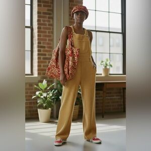 Honor the Gift Waffle Knit Wide Leg Jumpsuit-Overalls-Oatmeal-Streetwear-XL